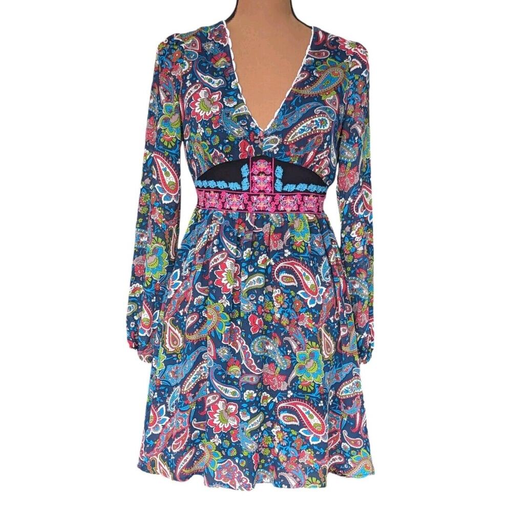 Flying Tomato Small Dirndl Dress Dark Floral Paisley Embroidered Whimsygoth